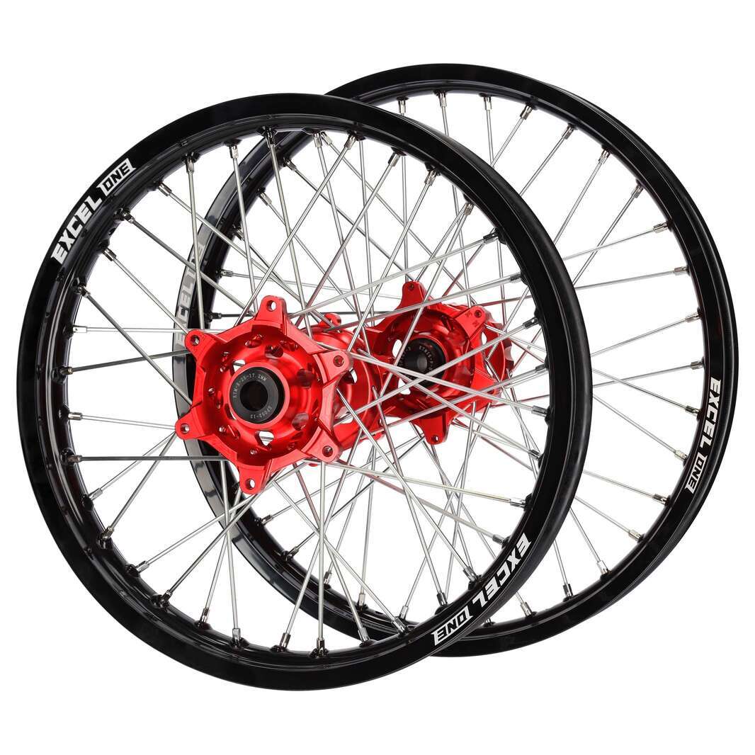 Gas Gas SM Pro Red Hubs / Excel ONE Black Rims Wheel Set MC 250 2022-2023 (21*1.6 / 18*2.15)
