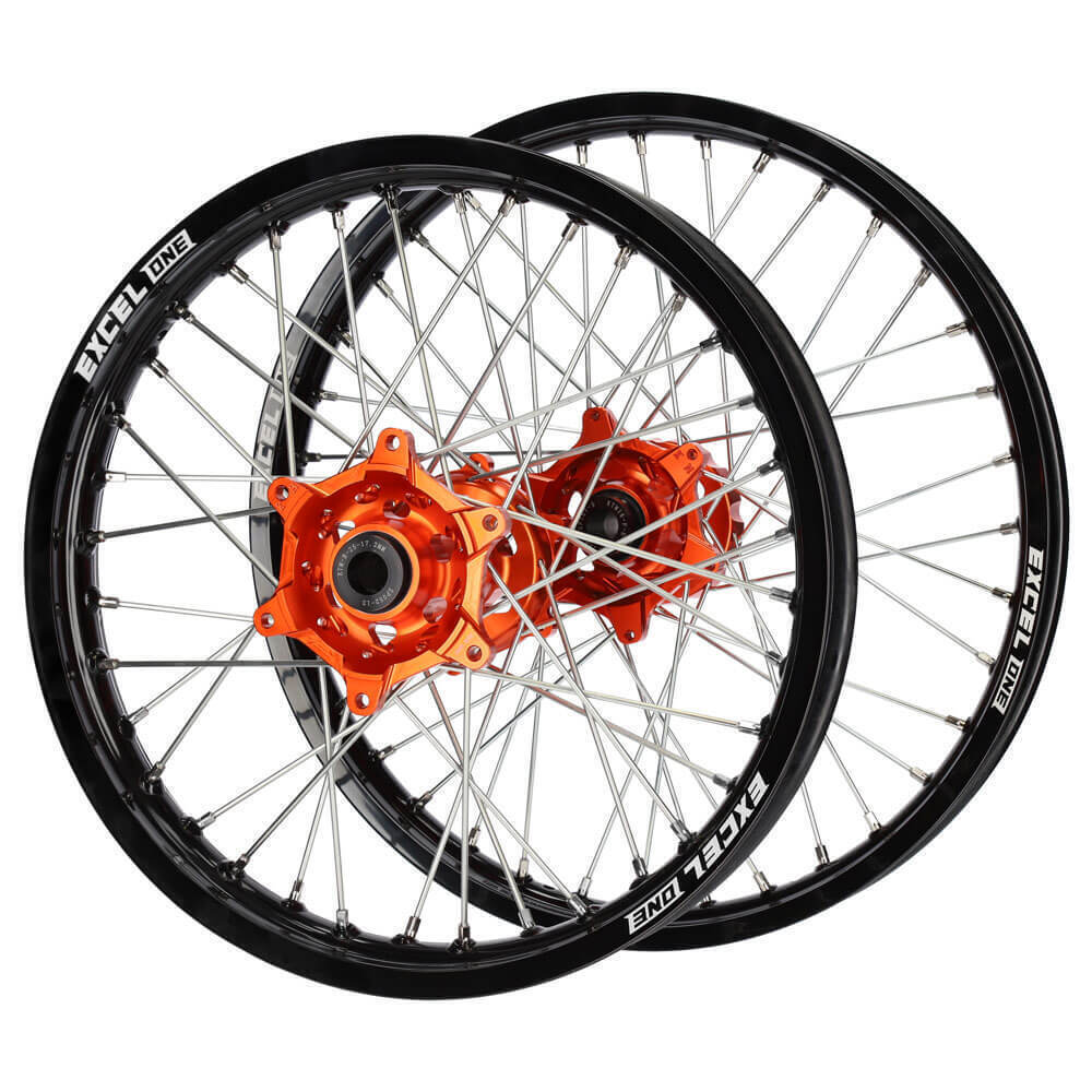 Gas Gas SM Pro Orange Hubs / Excel ONE Black Rims Wheel Set EC 250 F 2021-2023 (21*1.6 / 19*2.15)
