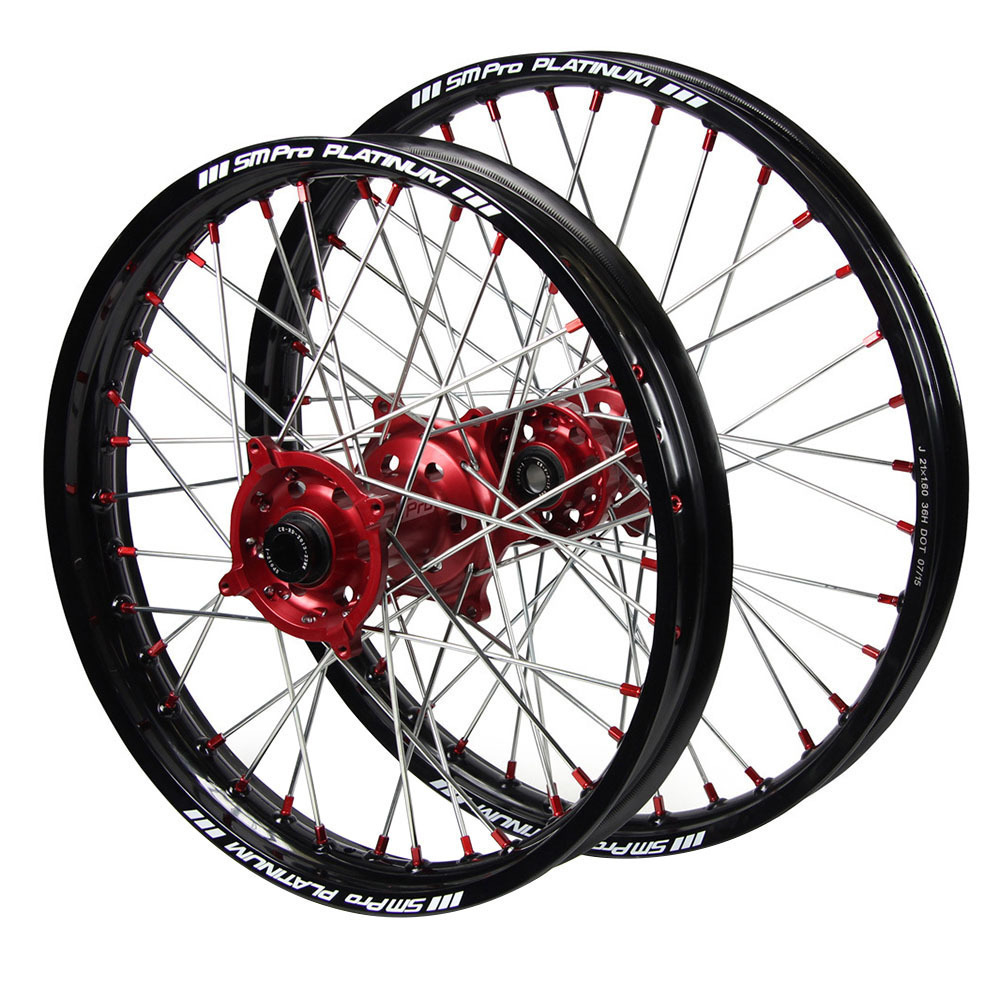 Gas Gas SM Pro Red Hub / SM Pro Platinum Black Rim / Red Nipples Wheel Set MC 250 2022 (21*1.6 / 18*2.15)
