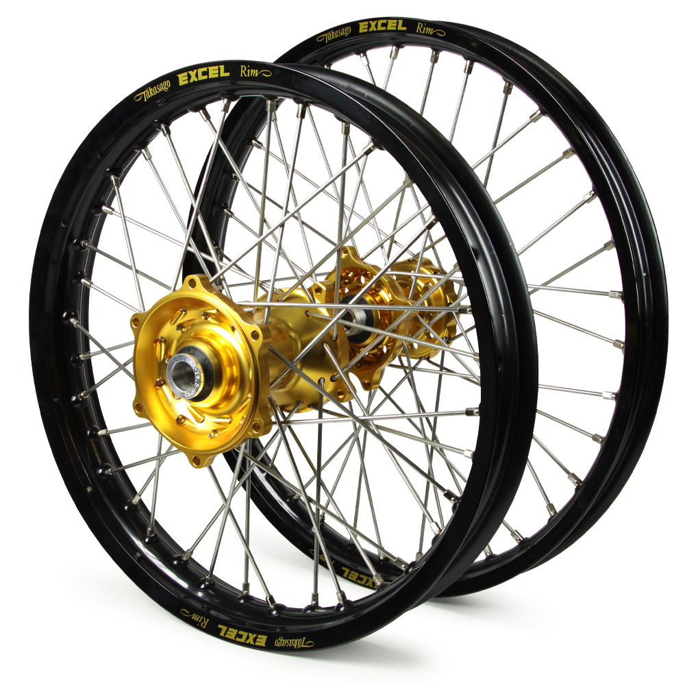 Talon/Excel Suzuki RMZ250  2007-2024 21/19 Black Rim/Gold Hub Wheel Set