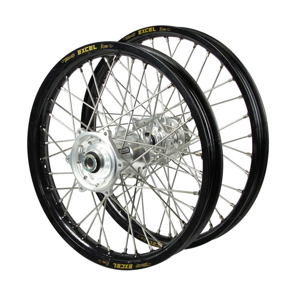 Talon/Excel Yamaha YZ250F 2014-2024 21/19 Black Rim/Silver Hub Wheel Set