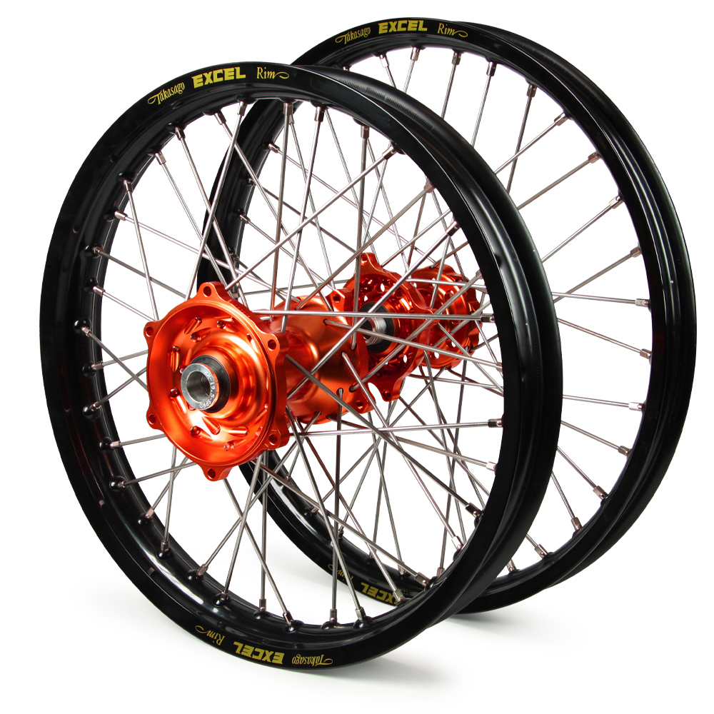Talon/Excel KTM EXC 250 2016-2023 21/18 Black Rim/Orange Hub Wheel Set