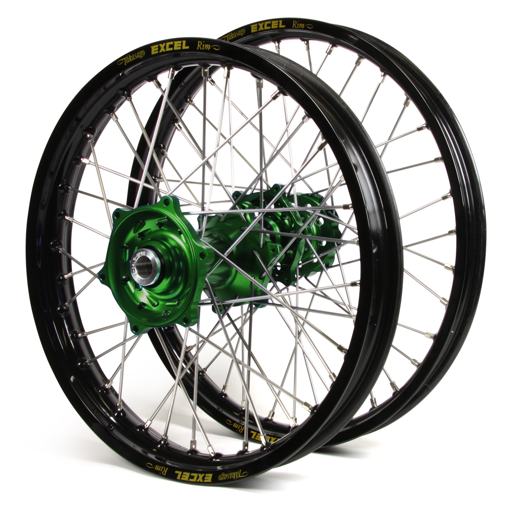 Talon/Excel Kawasaki KX250F 2021-2024 21/19 Black Rim/Green Hub Wheel Set