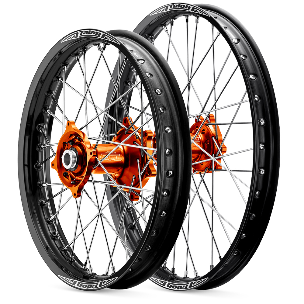Talon KTM85SX 2021-2024 19x1.6/16x1.85 Black Rim/Orange Hub Big Wheel Set