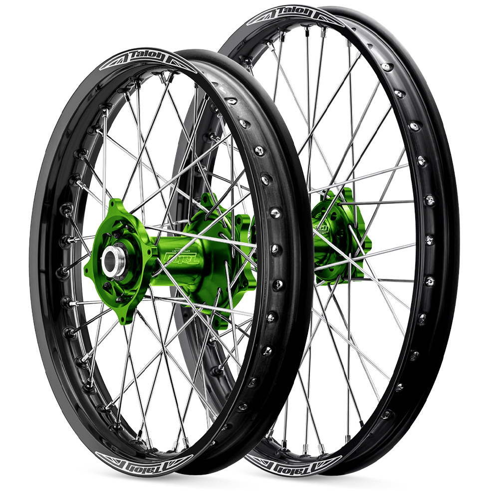 Talon Kawasaki KX250F 2021-24 / KX450F 2019-2024 21/19 Black Rim/Green Hub Wheel Set
